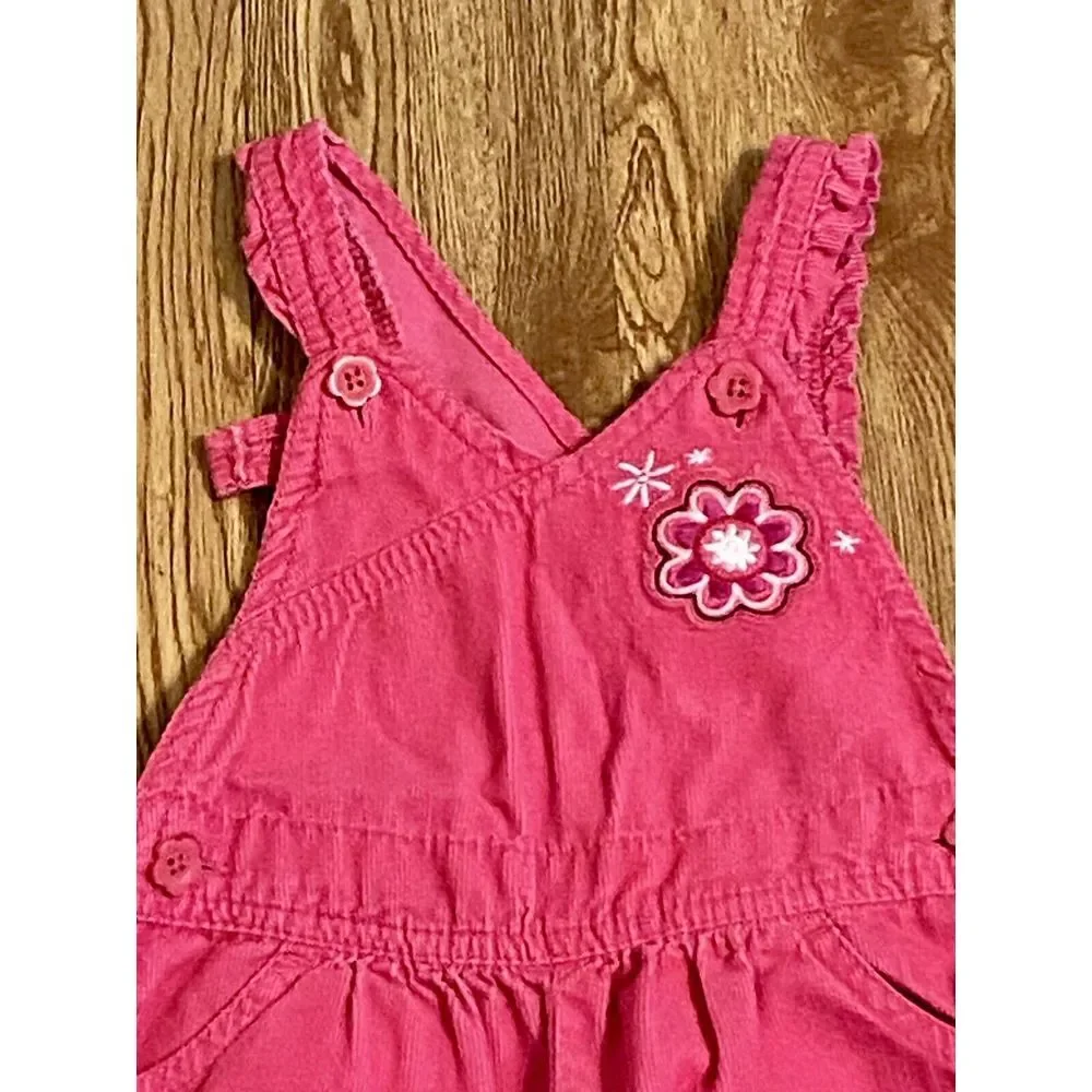 Osh Kosh B'Gosh Vestbak Overalls Sz 24 Mo Hot Pink Corduroy Embellished Snap Leg